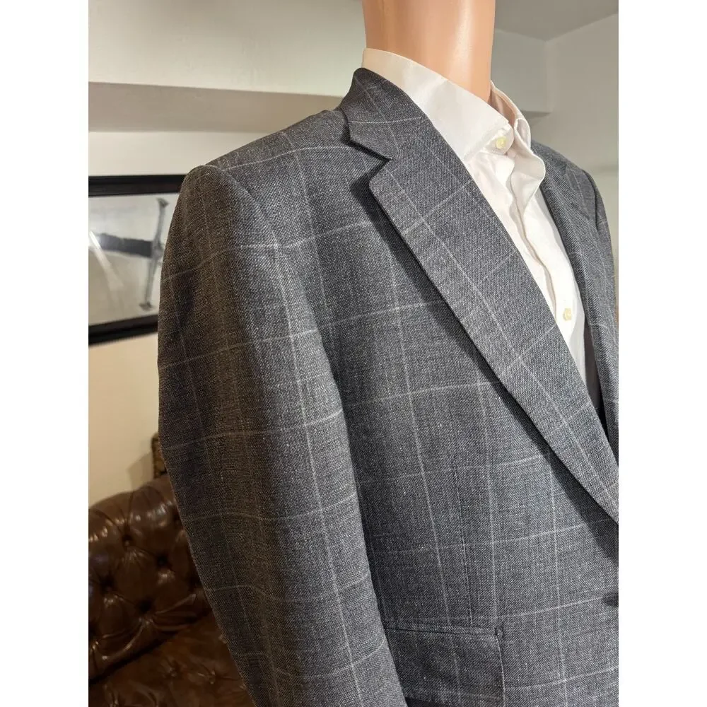 Tom Ford Linen Windowpane Charcoal Blazer Sportcoat 50R 40R US Italy Wool Silk